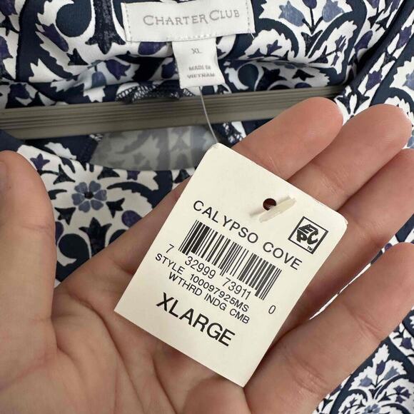 Charter Club Womens Navy White Sleeveless Printed Round Neck Swim Dress XL NWT - Picture 9 of 9